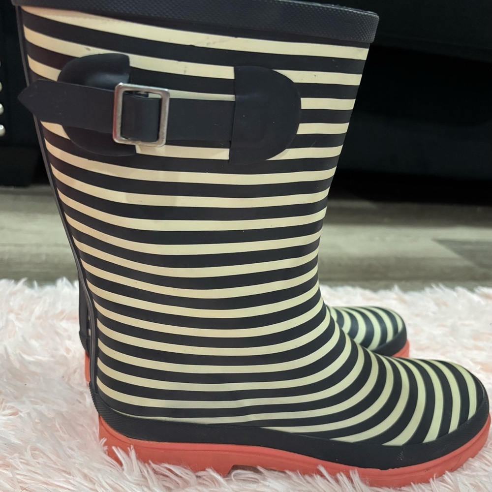Striped Chic Rain Boots with Pink Sole - Picture 3 of 3